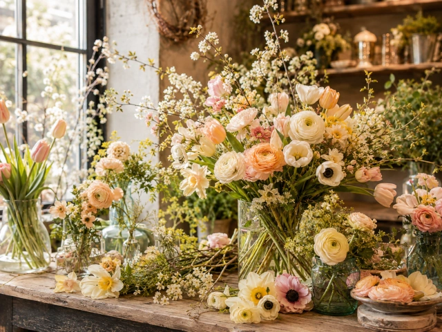 Preparazione di fiori per una ricorrenza al Biancospino